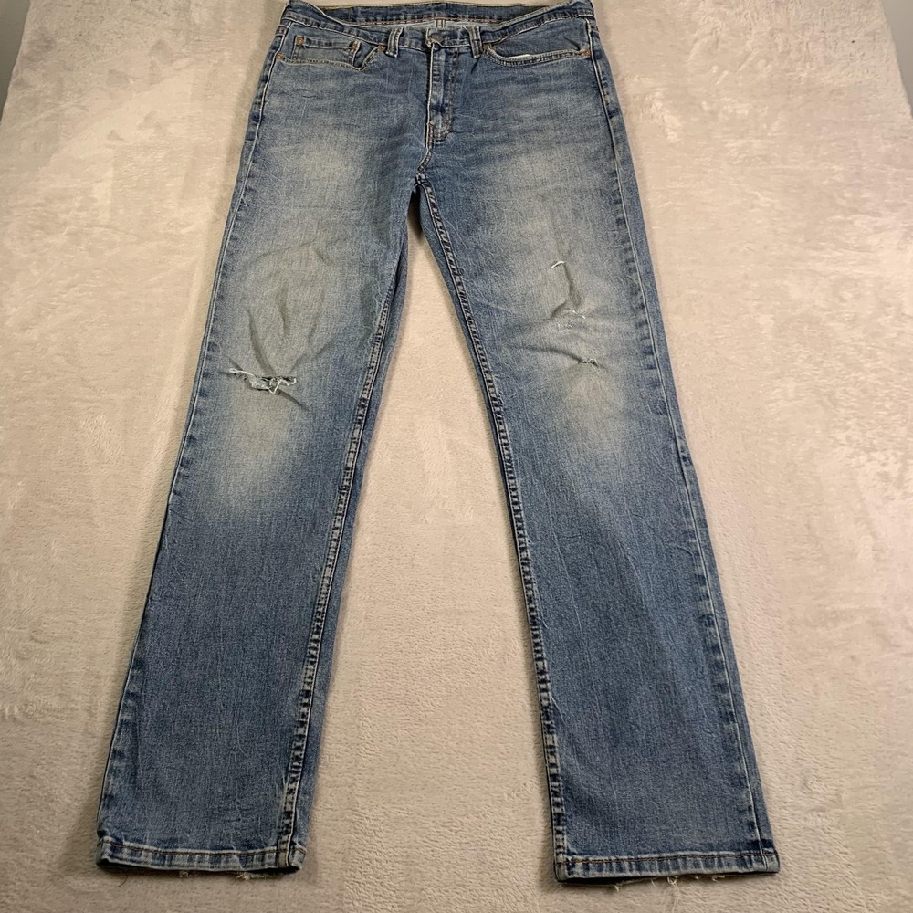 Levi's‎ 514 Jeans Mens 34x34 Light Wash Blue Straight Leg Distressed Stretch